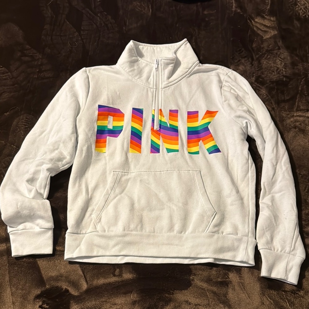 Victoria's Secret PINK White Rainbow Logo Pullover